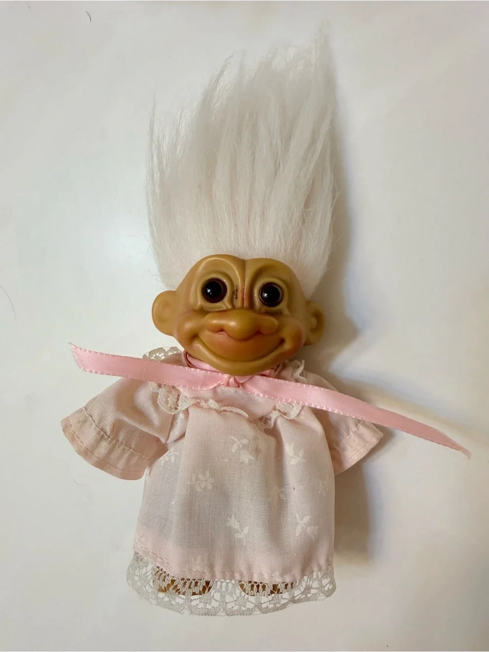 Russ Pink-Clad Baby Troll with White Hair Bath Toy